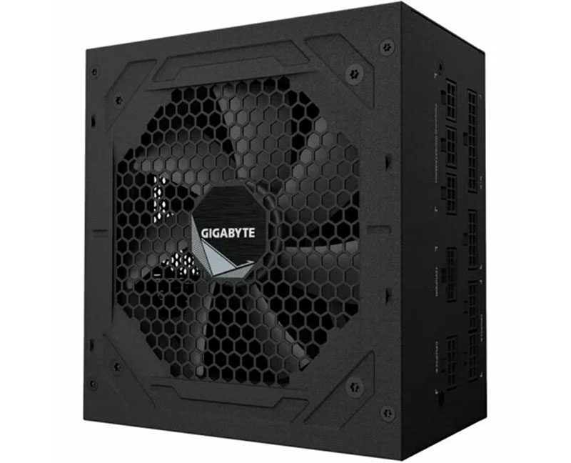 Модульный блок питания Gigabyte 750W 80 Plus Gold на белом фоне