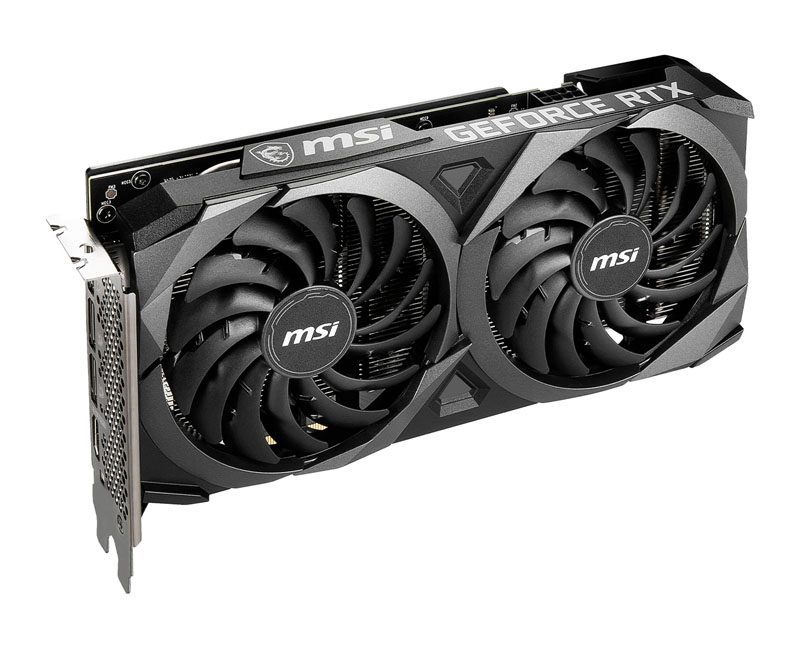 Видеокарта MSI GeForce RTX 3060 12GB с двумя вентиляторами на белом фоне