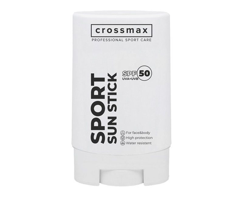 Солнцезащитный стик Crossmax Sport Sun Stick SPF 50 на белом фоне